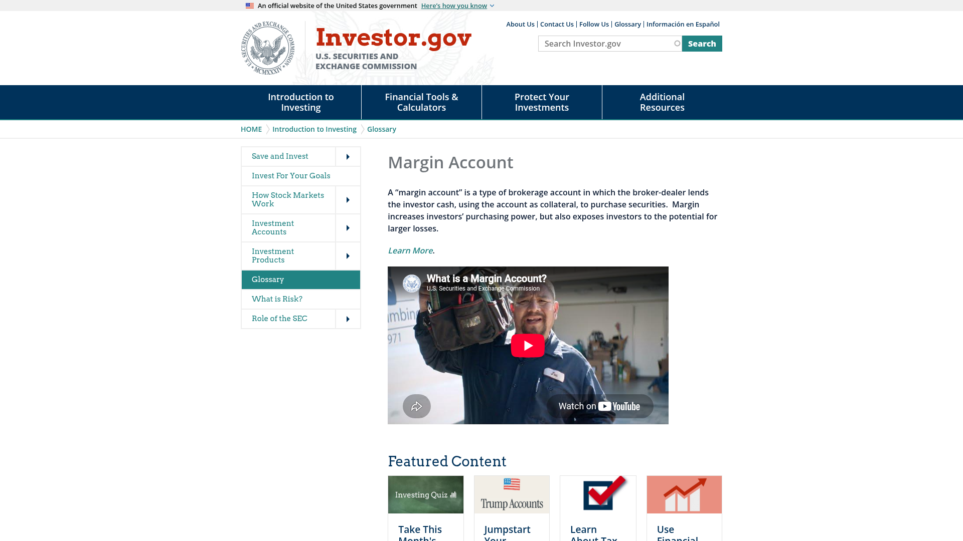 Investor.gov's explanation of margin accounts